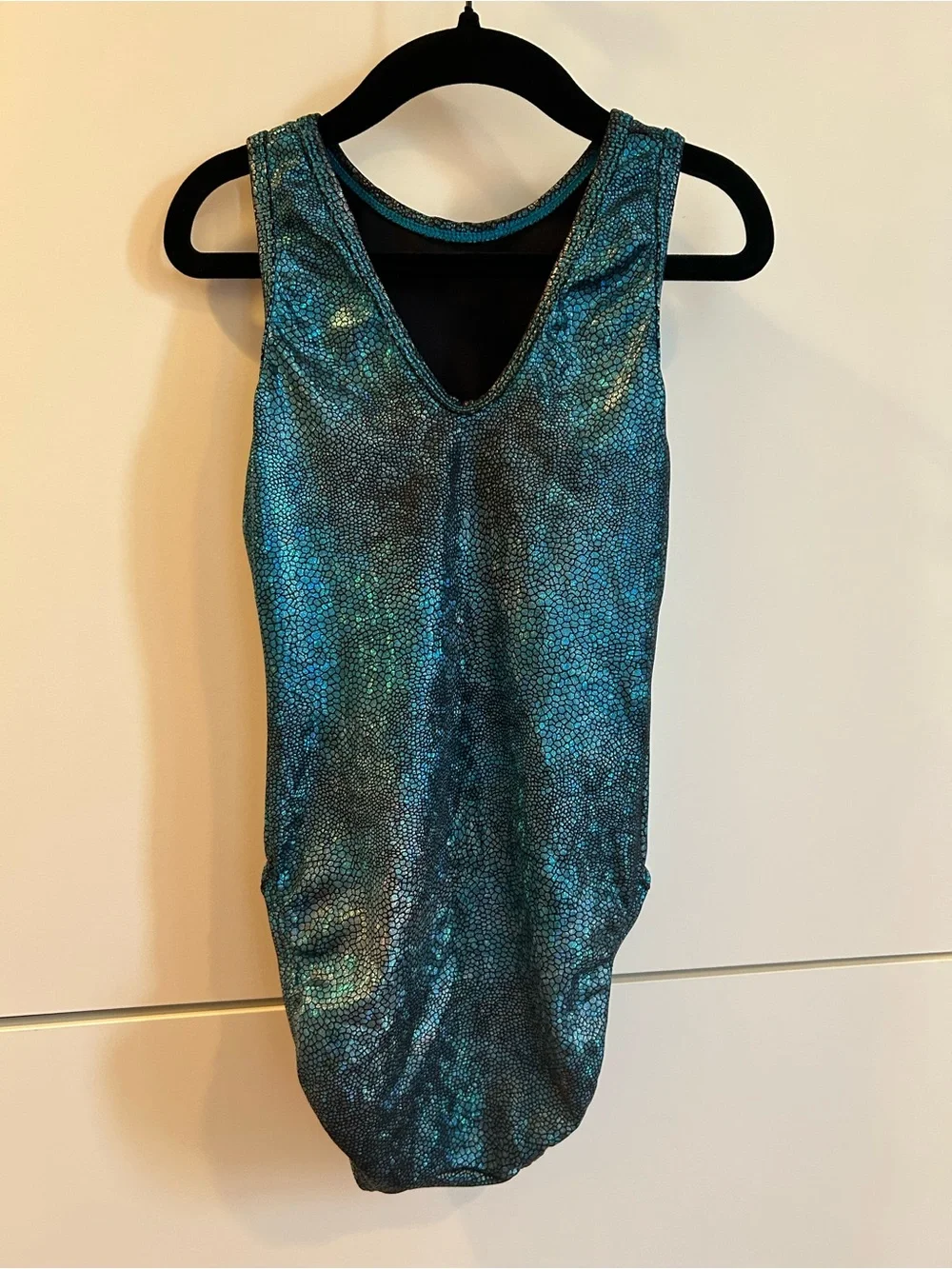 Alpha Factor Kids Blue-Green Metallic Gymnastics Leotard -Size CLA Child’s Large